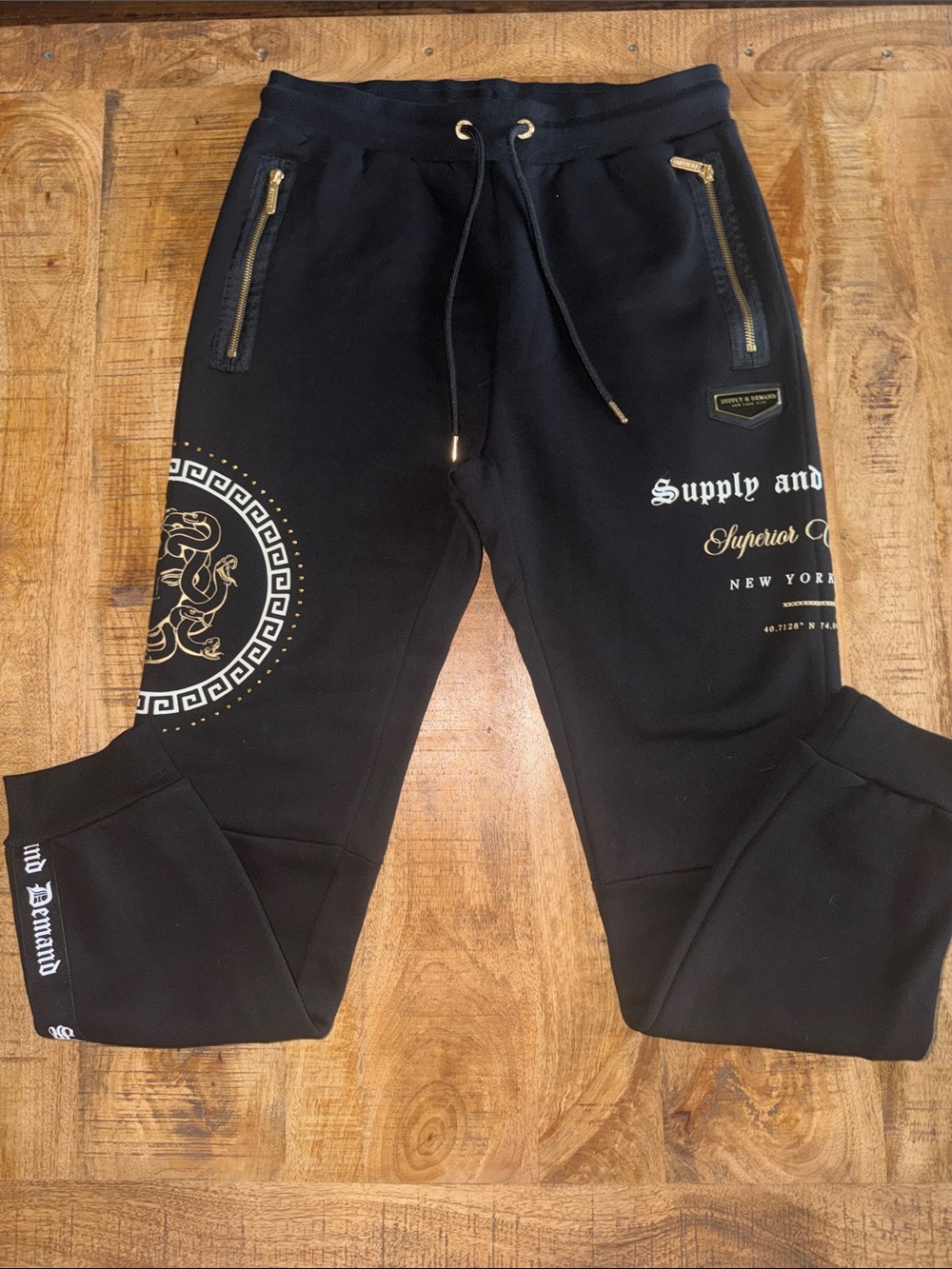 Black Jogger Sweatpants with Gold Accents by
